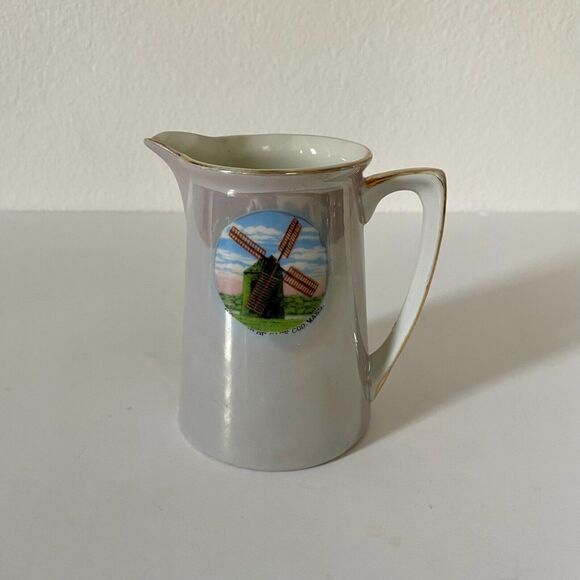 Chatham Cape Cod Mass Handpainted Luster Pitcher Pictorial Wind Mill 1950's - Picture 1 of 7